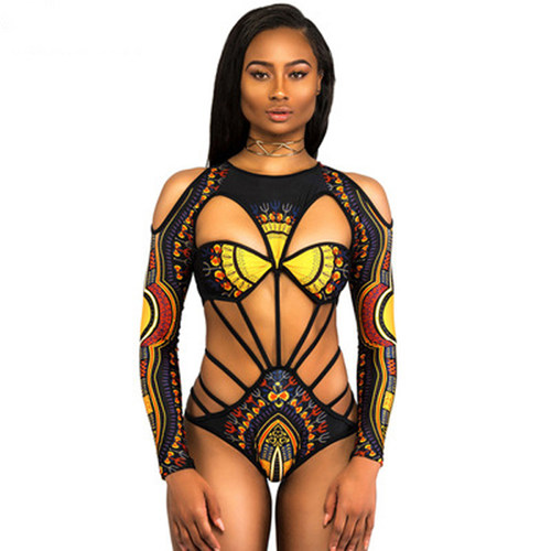 Contrast backless one-piece bikini拼色镂空露背简约连体比基尼