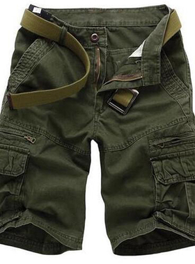 Solid color simple multi pocket overalls shorts 简约工装短裤