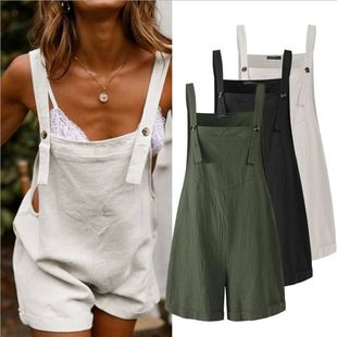 Solid color button casual overalls women纯色纽扣休闲背带裤女