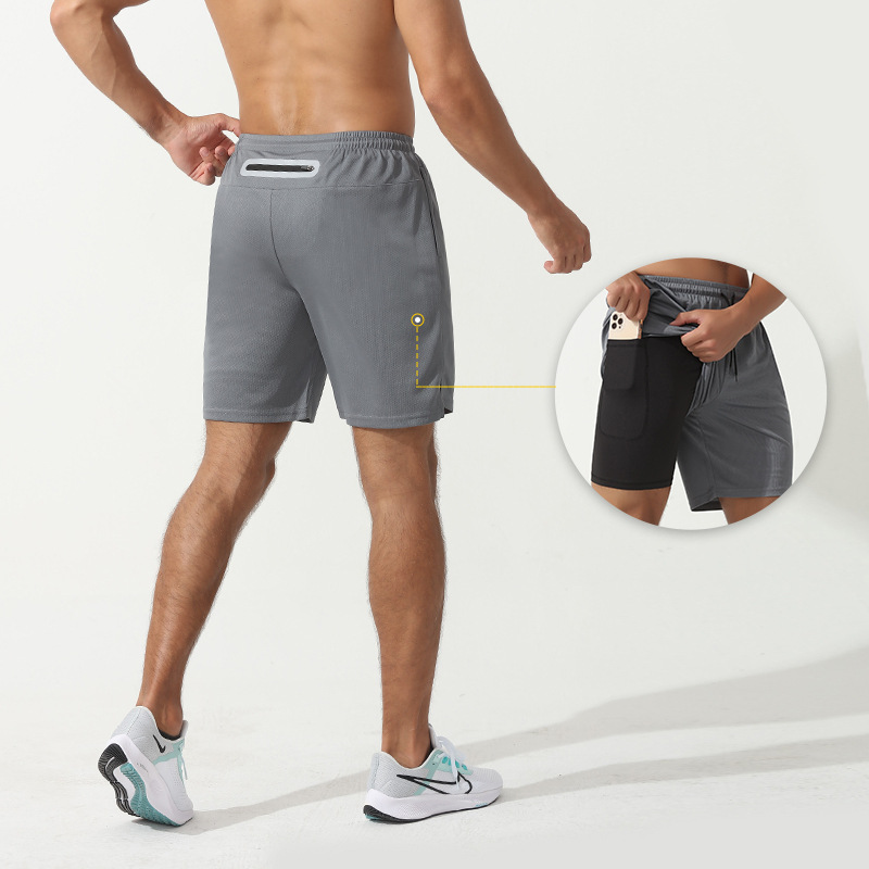 Mesh fake two piece sports shorts双层网布假两件运动速干短裤