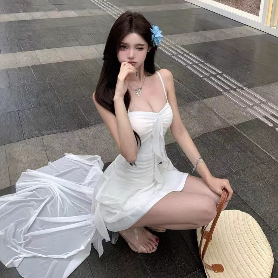 法式超仙纯欲荷叶边拼接