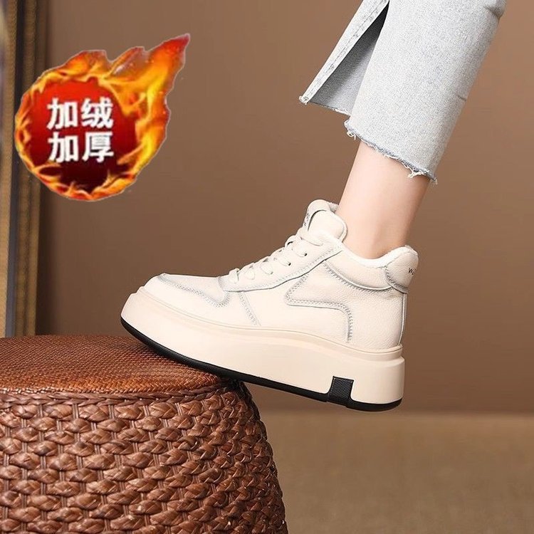 爆款高帮小白鞋女2025新款爆款秋冬季百搭厚底鞋圆头运动休闲板鞋