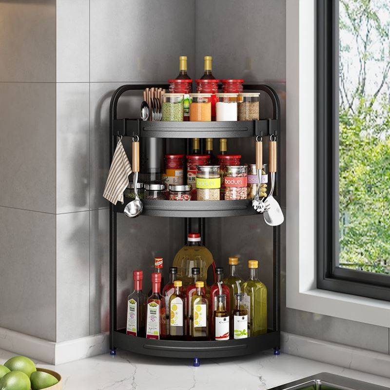 厨房台面转角置物架一体靠墙新款多层储物架三角架收纳台双层柜架