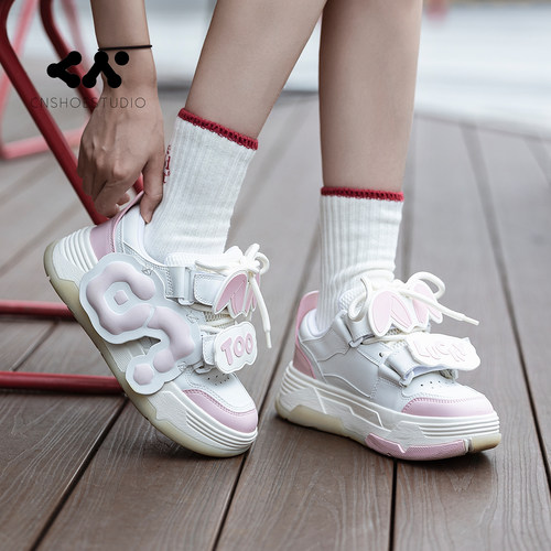 CN面包鞋粉色休闲鞋厚底板鞋