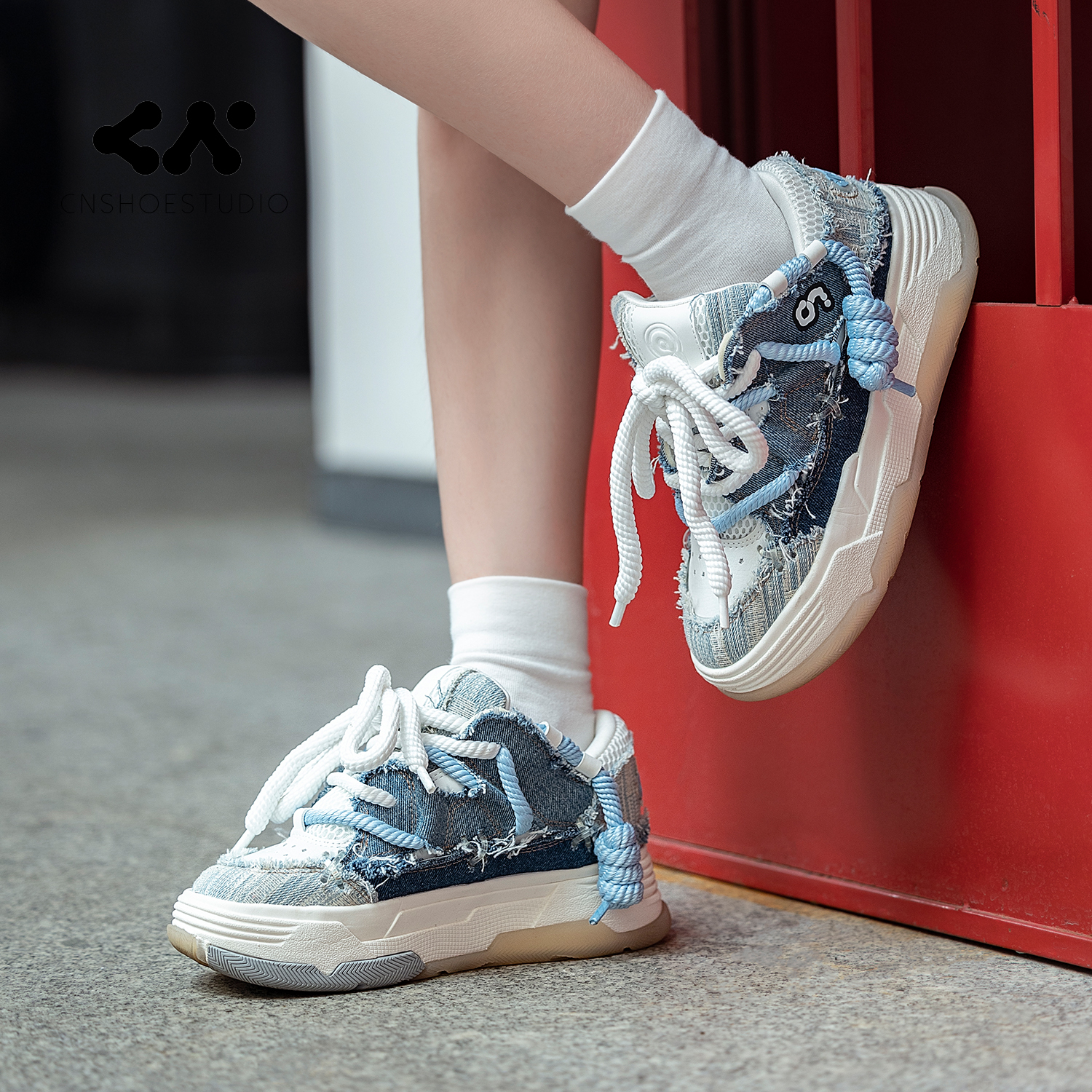 CN面包鞋厚底增高牛仔蓝小众潮牌