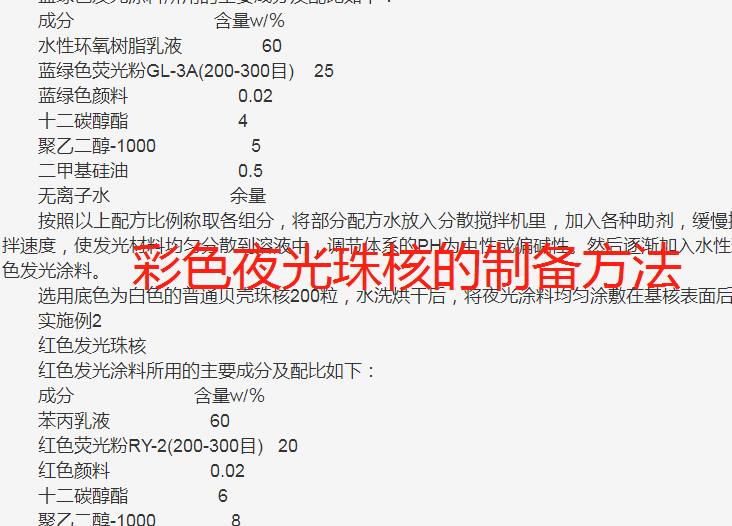 彩色夜光珠核的制备加工生产制造技术专利方法
