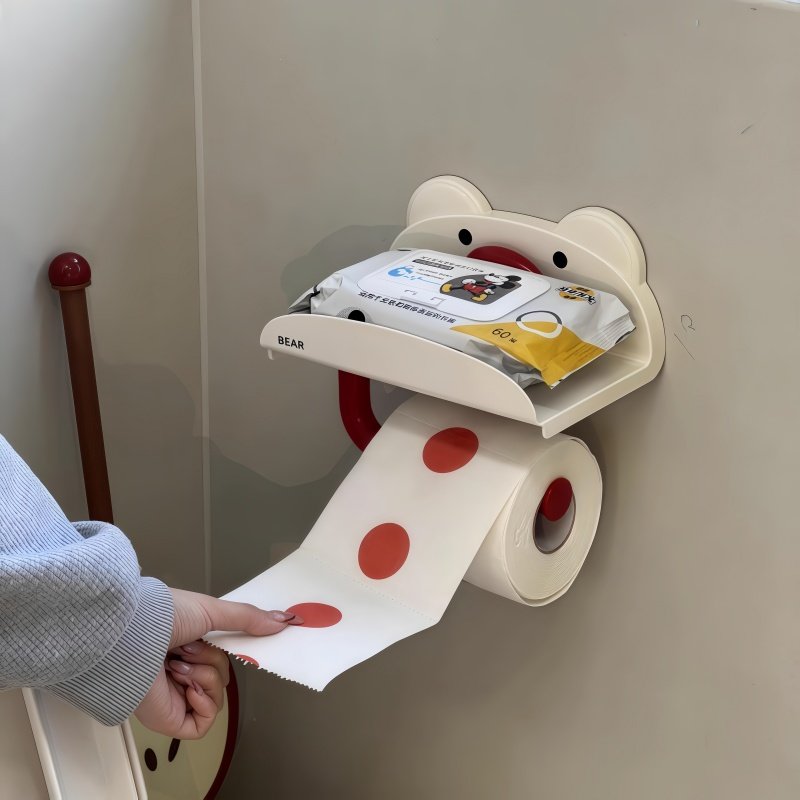 小熊卷纸置物架壁挂纸巾盒厕所纸巾架浴室纸巾收纳盒免打孔卫生间