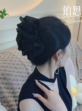 铂思亚氤氲新款抓夹女黑色蝴蝶结鲨鱼夹后脑勺新款发夹蓬松头饰