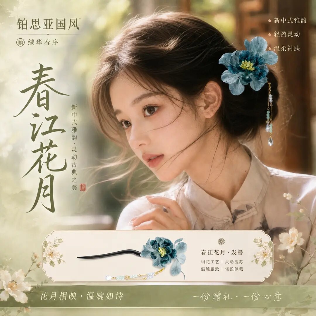 【中秋礼物】江南烟雨发簪女国风绒花朵发钗温柔雅致簪子配旗袍