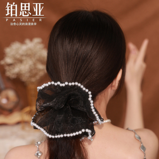 铂思亚超大号蓬松发圈女新款高级感珠珠头绳简约蓬松增发量头饰