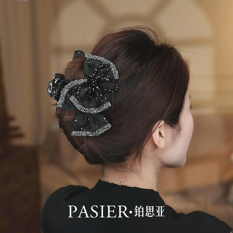 铂思亚巴黎王妃发夹2025新款蝴蝶结鲨鱼夹优雅气质抓夹显发量头饰