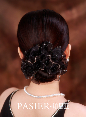 铂思亚超大号黑色蓬松发绳女新款花苞头绳高弹力大肠发圈皮筋头饰