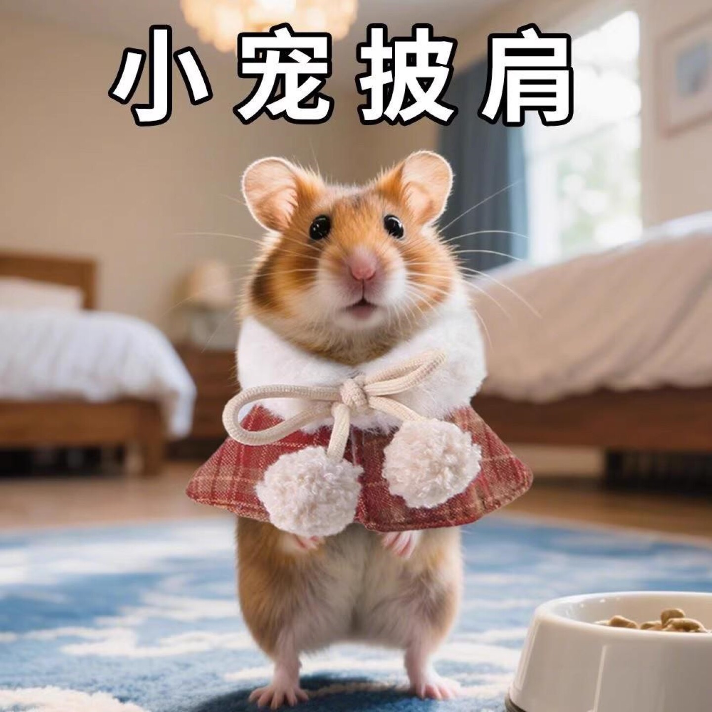 仓鼠专用斗篷衣服小宠可爱格子保暖披风金丝熊花枝鼠外出冬季装扮