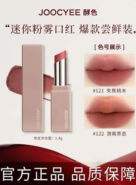 Joocyee酵色迷你mini口红121失焦桃木122游离茶棕哑光粉雾小包装