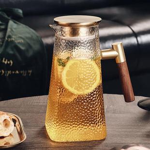 锤纹玻璃冷水壶耐高温家用大容量扎壶凉白开水杯泡茶壶套装 新中式