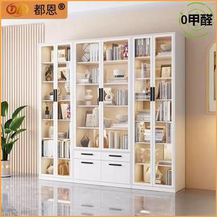 钢制书柜带玻璃门家用防尘客厅简约落地铁艺书架组合儿童展示柜子