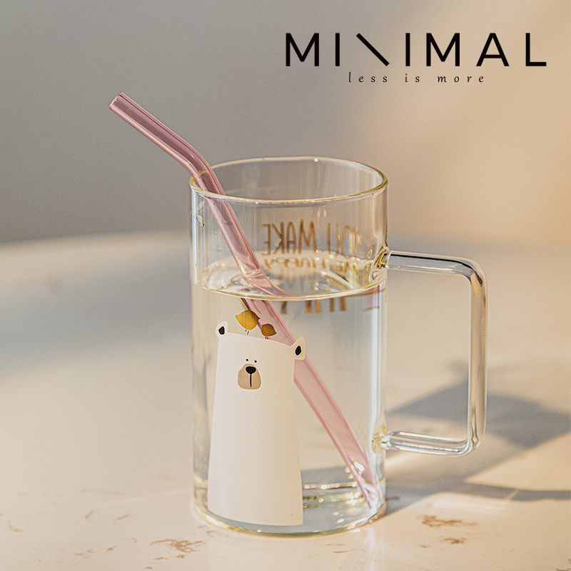 日式耐热玻璃杯ins可爱水杯创意牛奶花茶杯咖啡杯情侣北极熊杯子