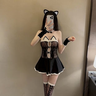 cosplay猫咪兔女郎连衣裙纯欲镂空情调女佣装 性感小野猫制服套装