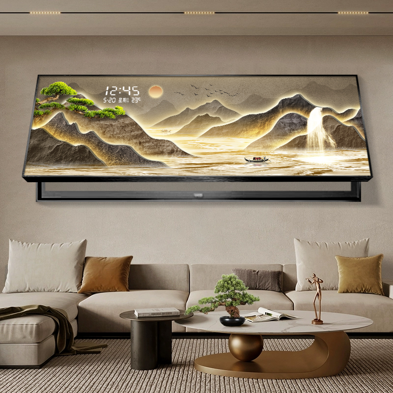 迎客松电表箱装饰画超大尺寸电子时钟挂画客厅配电箱开关盒遮挡画