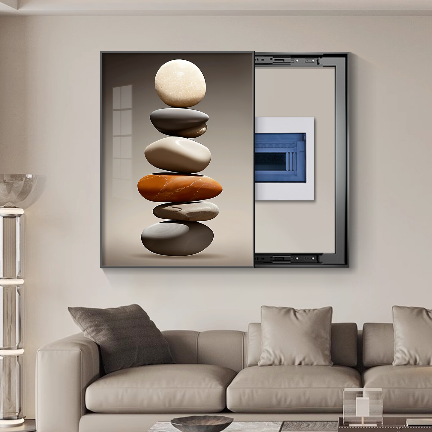 石来运转电表箱装饰画竖款现代轻奢网络信号盒空开配电箱遮挡挂画