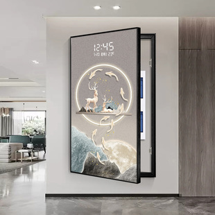 九鱼电表箱装饰画麋鹿好寓意带电子数显钟表网络盒遮挡大尺寸挂画