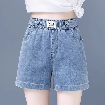 天丝短裤女士夏2025新款高腰宽松显瘦松紧腰五分裤子牛仔休闲运动