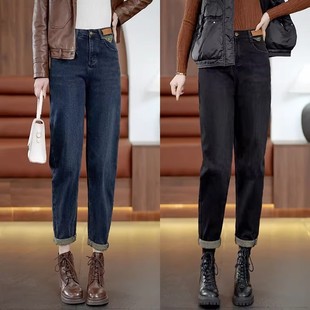 哈伦萝卜裤 胖mm宽松加绒老爹裤 女牛仔裤 显瘦高腰大码 春秋冬季 新款