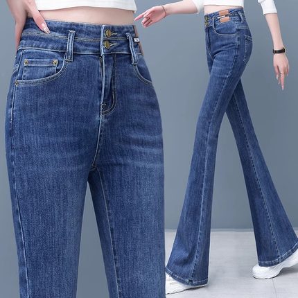 微喇牛仔裤女2025春秋冬新款修身直筒喇叭裤高腰加绒加厚马蹄裤子