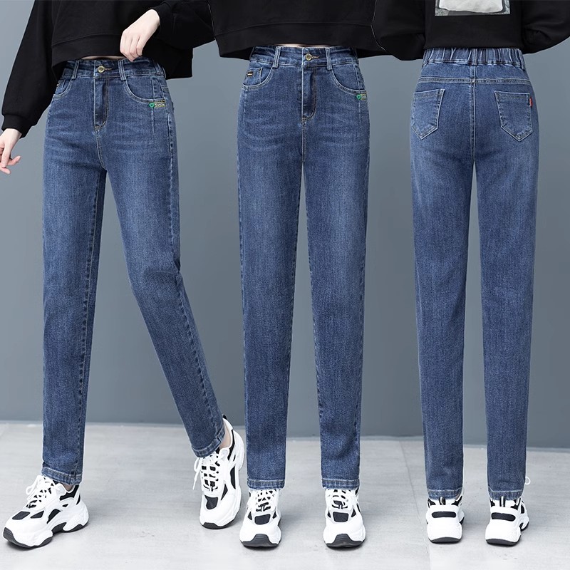 复古牛仔裤女2025春秋新款时尚小脚哈伦裤高腰显瘦直筒老爹萝卜裤