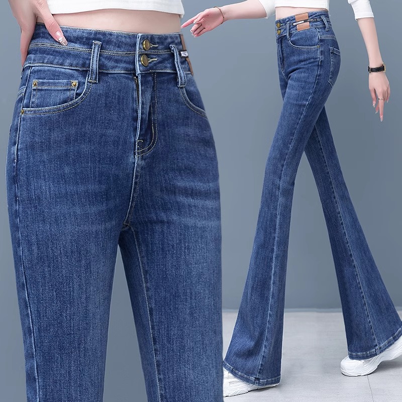 高腰鱼尾拖地直筒马蹄长裤