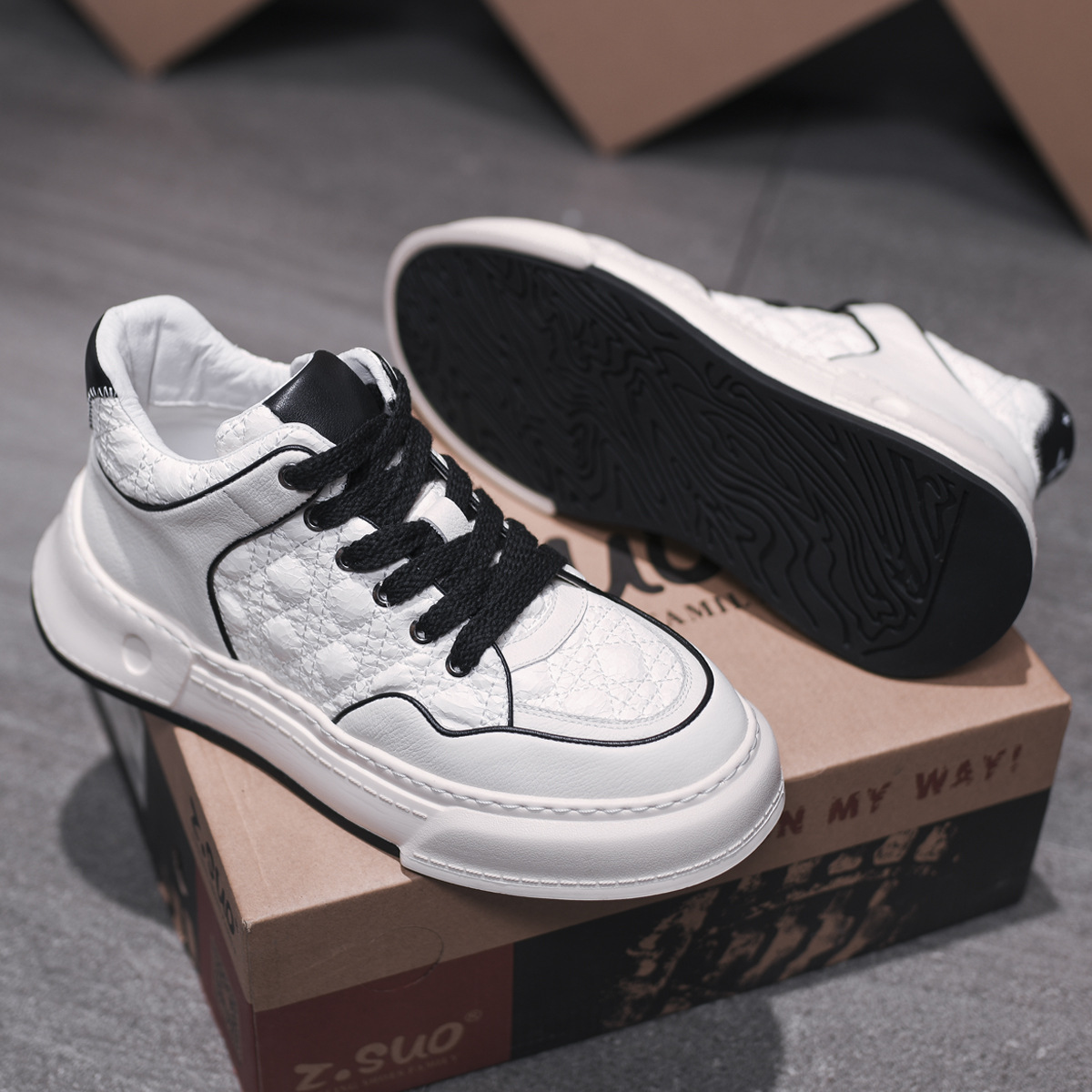 走索中帮牛皮韩版休闲板鞋男