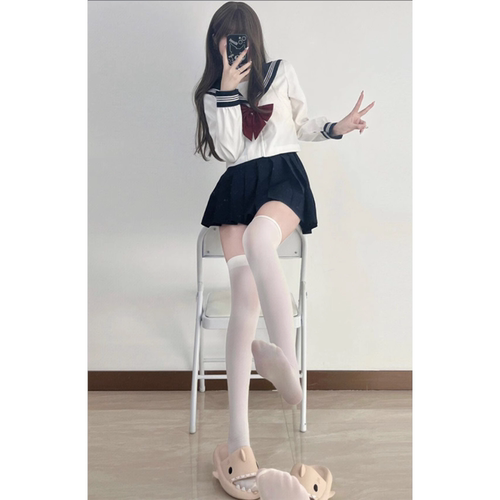 JK制服白丝袜80d薄款压力过膝袜女纯欲情趣攻速长筒黑丝性感