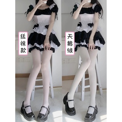日系白丝JK洛丽塔天鹅绒80d白色连裤丝袜女打底袜薄款lolita黑丝