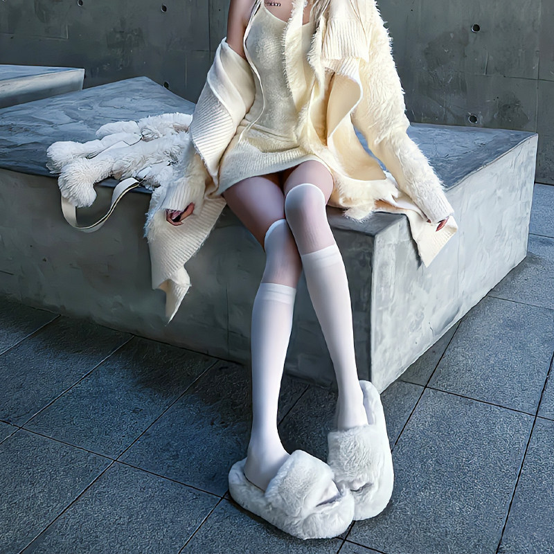 纯欲奶白色长丝袜拼接竖条纹过膝大腿袜子女性感御姐高筒显瘦白丝,女士内衣/男士内衣/家居服,长筒袜,淘宝优惠券,粉丝福利购,淘宝优惠卷