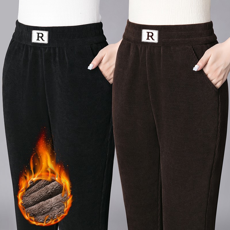 冬季加绒加厚裤子高腰哈伦裤休闲