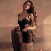 性感睡衣带胸垫蕾丝聚拢吊带睡裙包臀纯欲诱惑擦边裙显胸大 里物