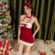 圣诞节少女红色丝绒吊带睡裙新年氛围感战袍性感睡衣高级感 套装