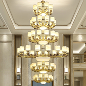 楼别墅客厅中空大吊灯楼中楼挑空大厅中古中式 2025新中式 复式 吊灯