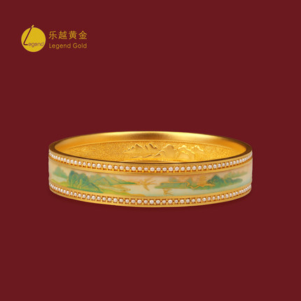 乐越黄金古法青山与共手镯足金999珐琅珍珠复古古法传承