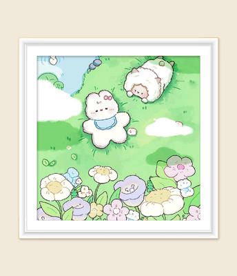 JH新疆长绒棉惬意草坪60*60大格四股线绣 印花清晰（十字绣套件）