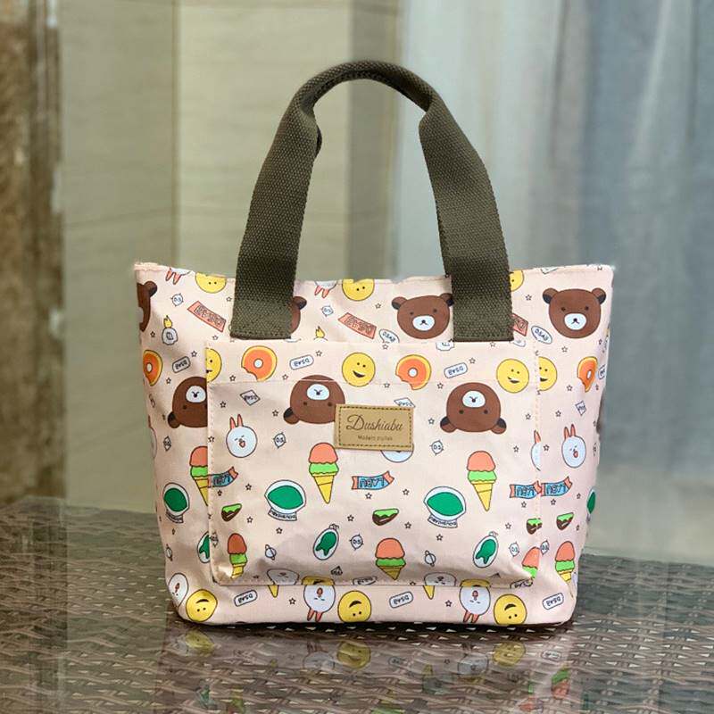 可爱通勤手提包女防水大容量饭盒袋上班带饭便当包外出妈咪手拎包