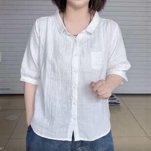 大码女装欧货宽松翻领正肩短袖衬衫胖mm夏季新款遮肉显瘦半袖上衣