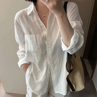 宽松衬衫 100亚麻 气质简约百搭翻领单排扣长袖 缘 女 走戏班牙