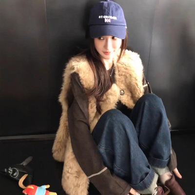 2025新款仿羊羔毛环保皮草女叠穿马甲中长款皮毛一体毛毛外套