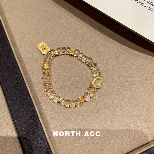 NORTHACC新中式复古八方来财黄琉璃珠手串小众设计高级感闪手链
