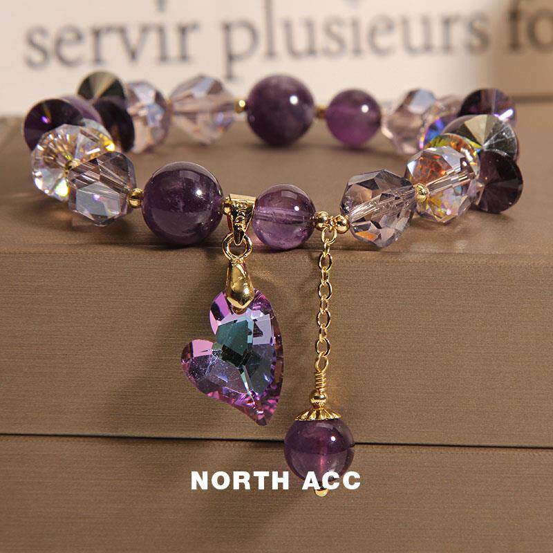 NORTHACC紫色水晶手链女森系冷淡风爱心宝石小众轻奢复古手串手环