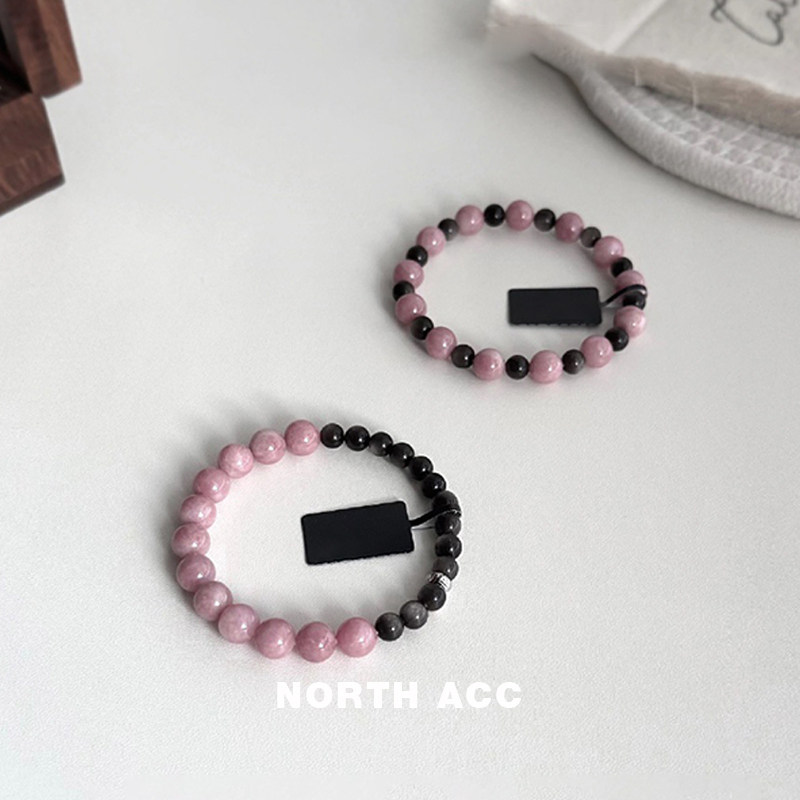 NORTHACC新中式复古天然红纹石手链银曜石设计感高级小众手串