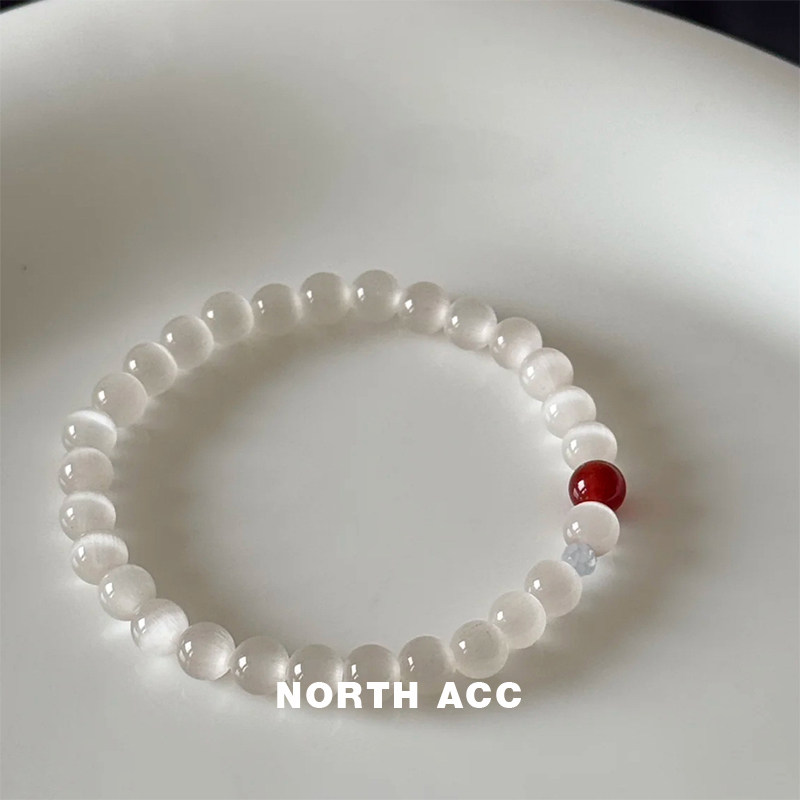 NORTHACC新中式复古小豆蔻气质天然猫眼石手串小众设计高级感手链