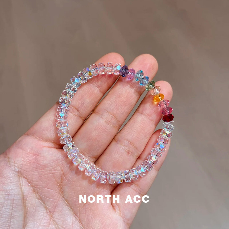 NORTHACC简约碎冰冰手链施家人造水晶手链水晶手链白色琉璃珠手串