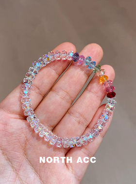 NORTHACC简约碎冰冰手链施家人造水晶手链水晶手链白色琉璃珠手串